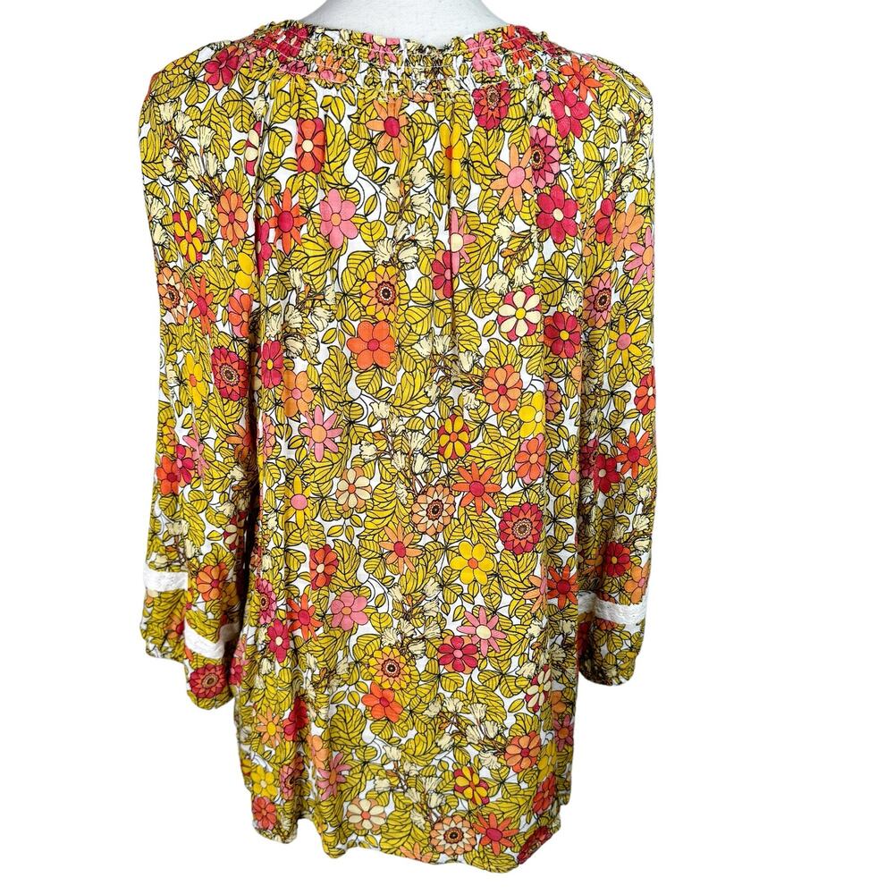 Jane and Delancey Floral Smocked Tunic Top Boho Bohemian Yellow Orange Red XL ￼ - Picture 6 of 9